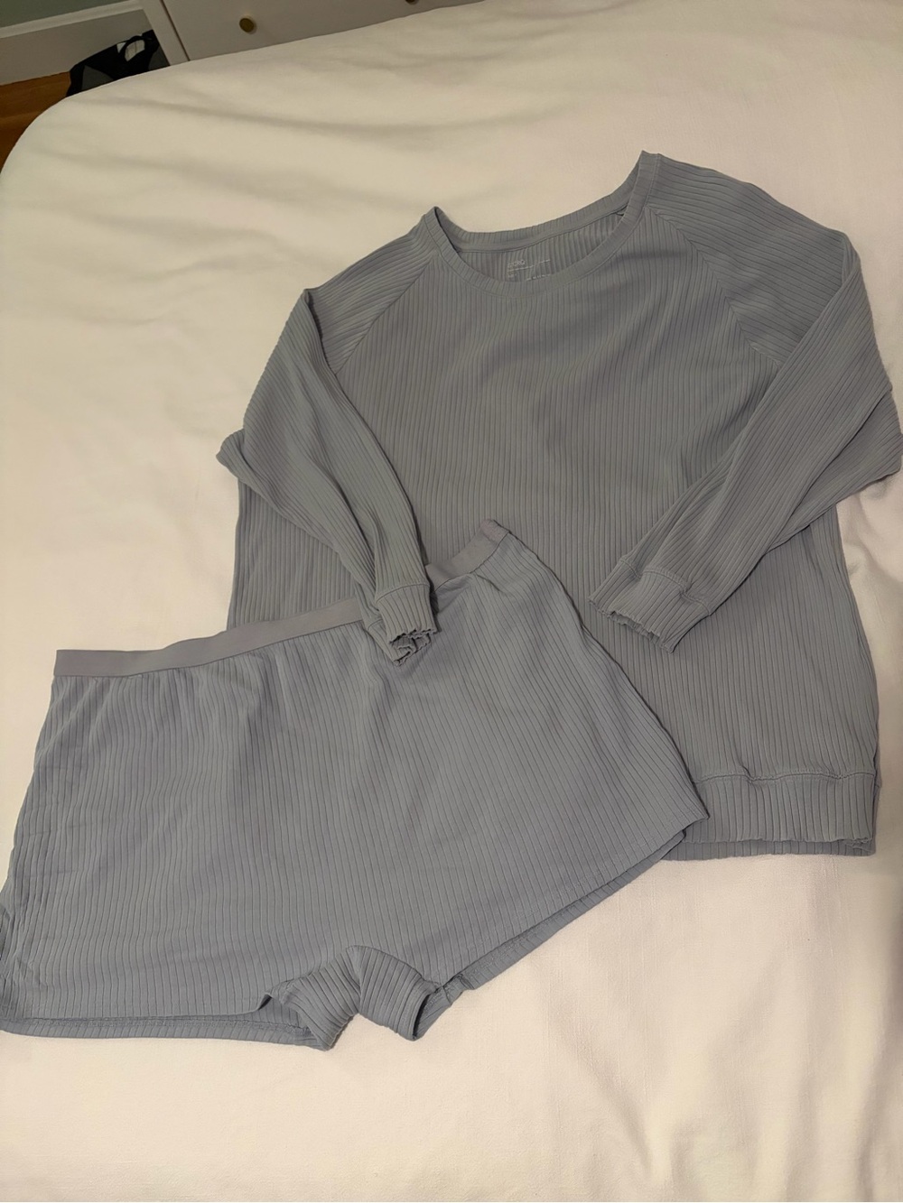 Maternity Ribbed Pajama Set - Light Blue